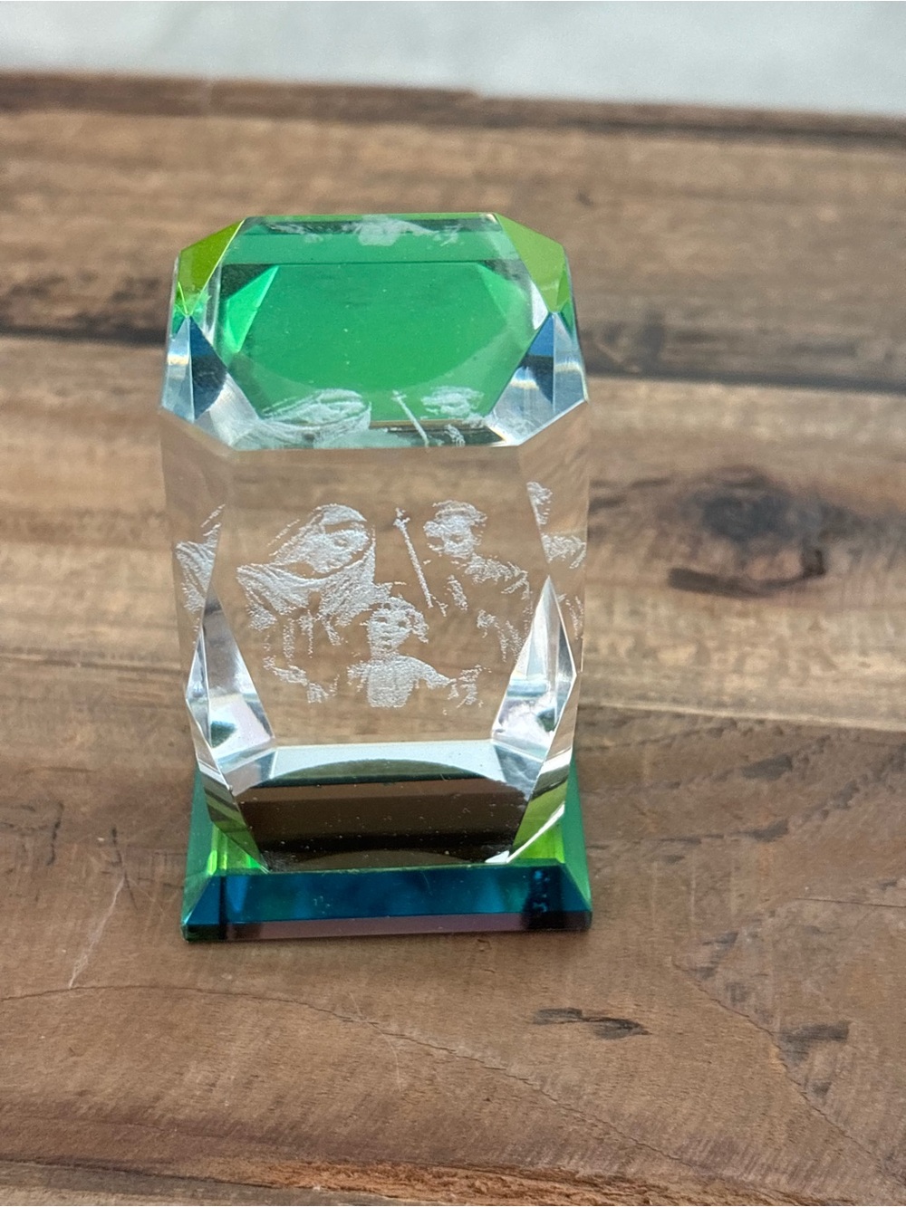 Crystal Etched Figurine with Green Accents